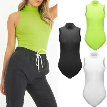 

2020 Fashion Bodysuits Casual Solid Slim Womens Sleeveless Bandage Bodysuit solid Tops Blouse Jumpsuit Rompers