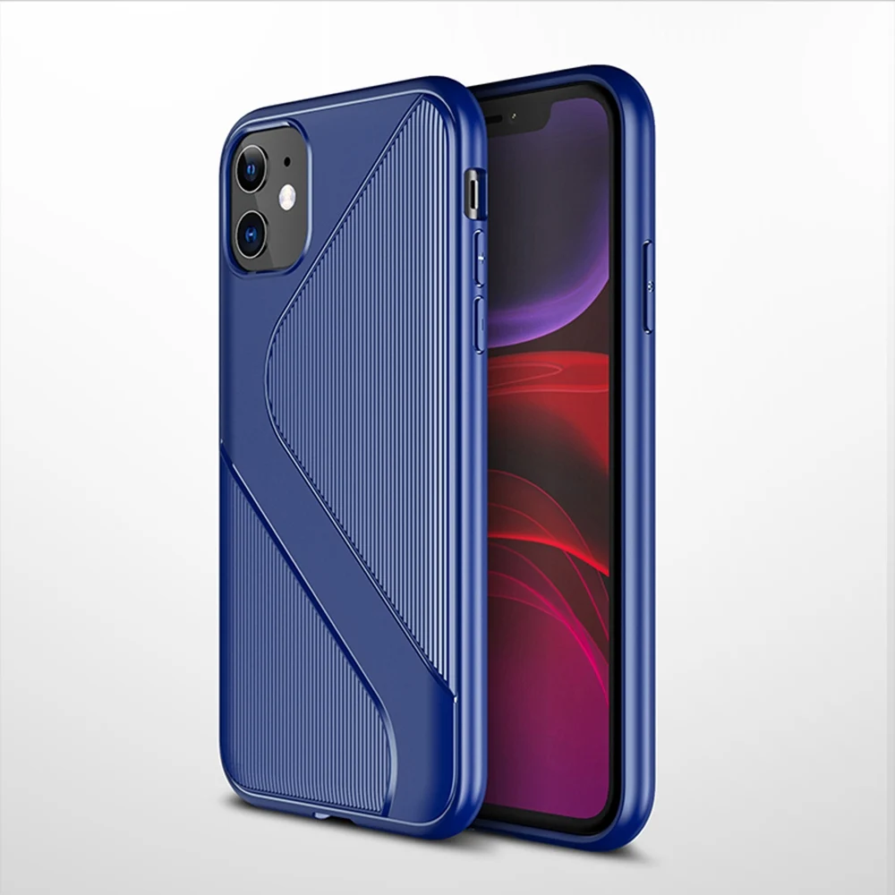 Blue Heyytle чехол из углеродного волокна для iPhone 11 Pro MAX X XS XR, Ультратонкий силиконовый чехол для iPhone 7, 8, 6, 6s Plus, чехол в полоску - Цвет: Blue