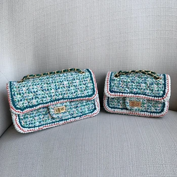 

DOYUTIG Autumn Classic Women's Blue Genuine Leather Sheepskin Crossbody Bags Metal Chains Shoulder Bags Lady Party Flap F801