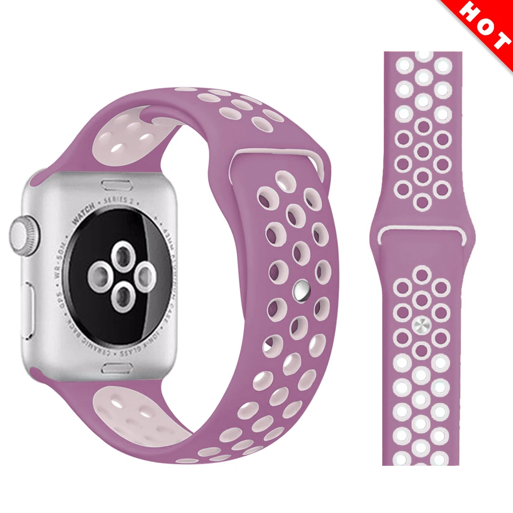 Purple light pink Модный спортивный силиконовый ремешок для часов apple watch 42 мм, 38 мм, 40 мм, 44 мм, браслет Nike+ Iwatch series 5/4/3/2/1 - Цвет ремешка: Purple light pink