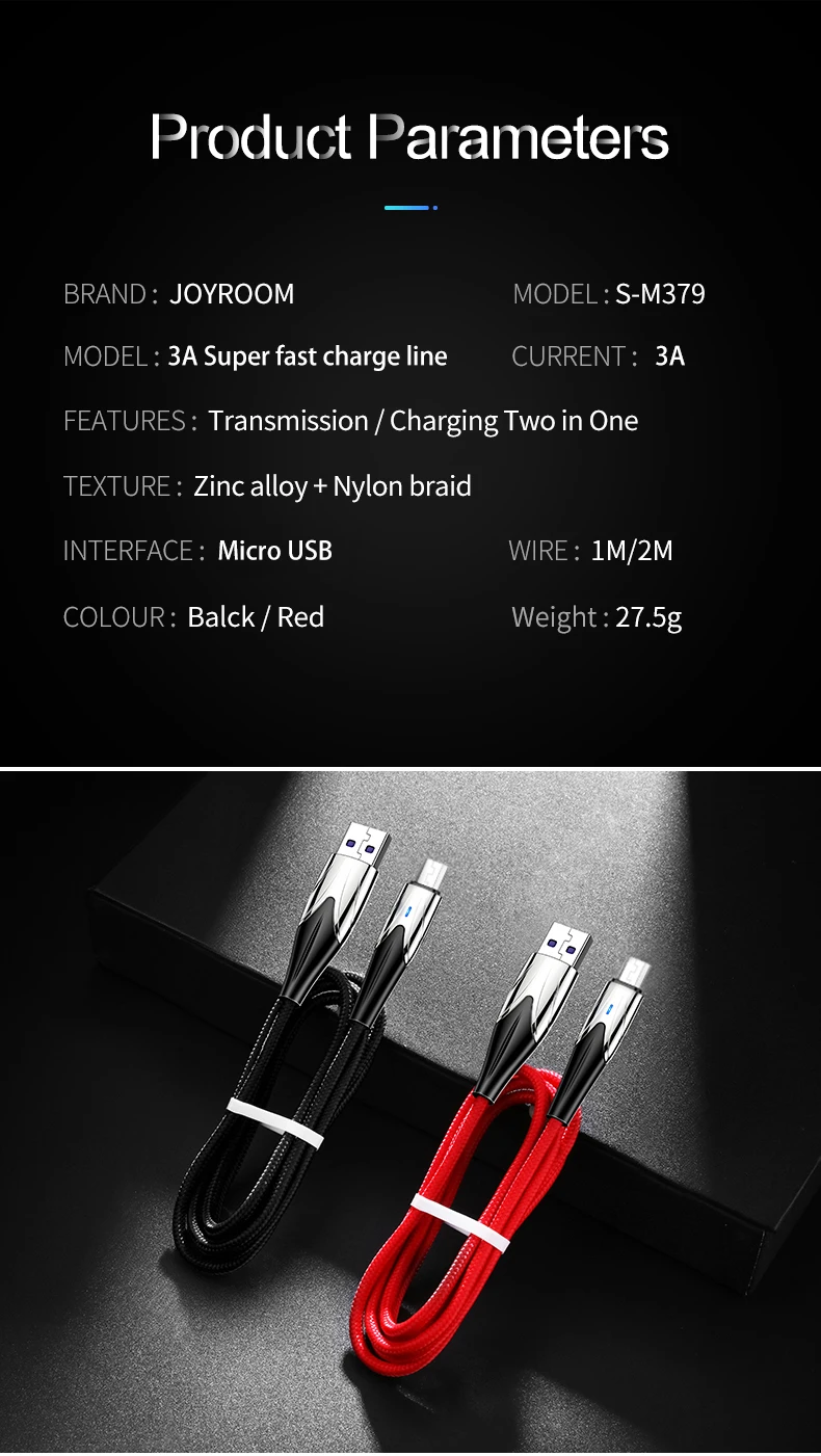 Joyroom Micro USB кабель 3A нейлон Быстрая зарядка USB кабель для передачи данных для Xiaomi samsung планшет Android мобильный телефон usb зарядный шнур
