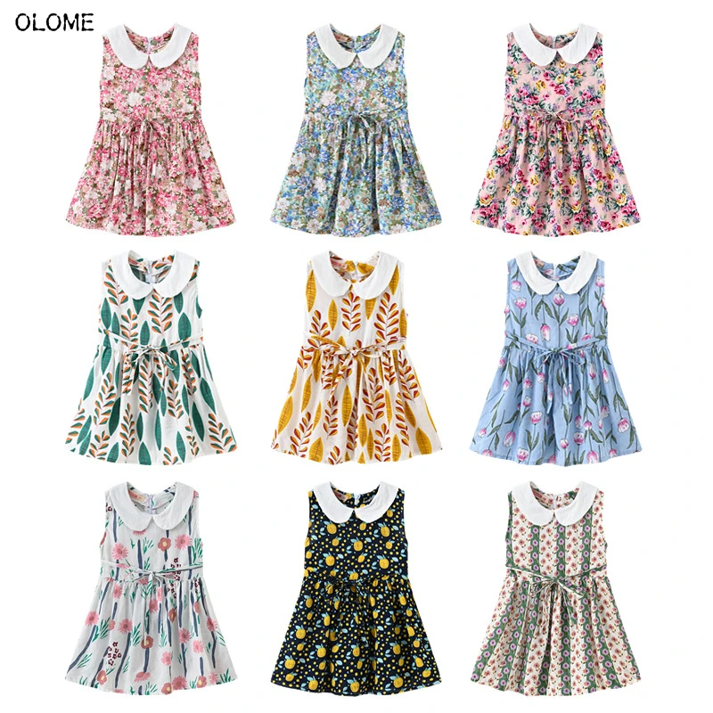 

OLOME Summer Sleeveless Floral Girls Dresses Classical Sailor Collar Little Girl Skirts Bohemia Style Kid Girls Light Dresses