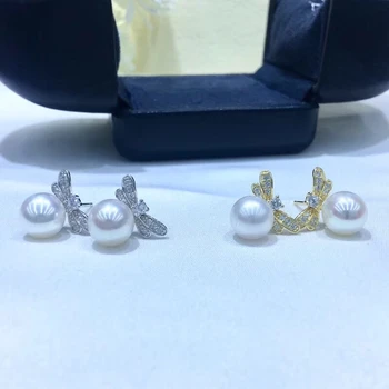 

2 Color Charm S925 Sterling Silver Earrings Set Base Findings Mountings Parts Mounts for Pearls Jade Corals Stones Beads