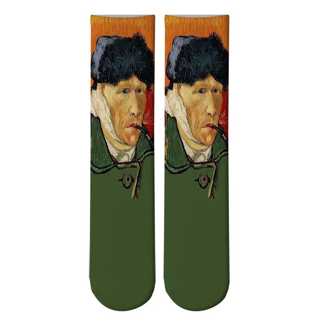 Mona Lisa Retro Printed Art Socks For Unisex Fashion Funny Famous Painting Long Socks Van Gogh Starry Night Women Cotton Socks Style24