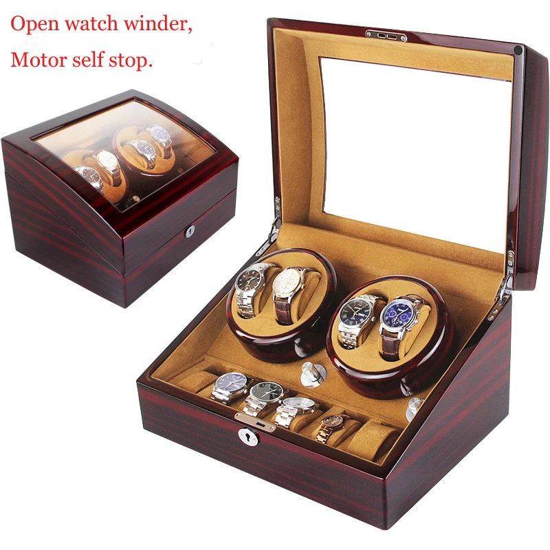 

High Quality Watch Winder Open Motor Stop Luxury Automatic Watch Display Box Winders 2-3, 4-0, 4-6 Wood Leather Box