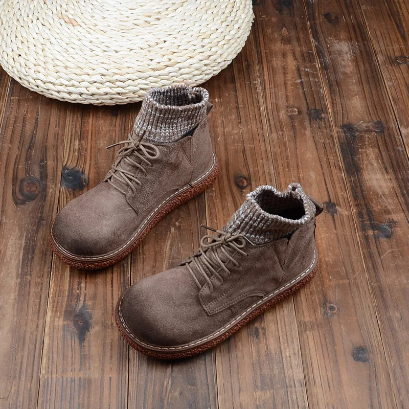 Mori Retro Wool Mouth Socks Canister Short Boots Casual Suede Thick-Sole Big Head Martin Students Ankle Womens Shoes | Обувь