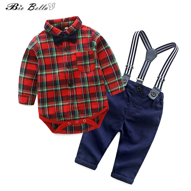 Осенне-весенний комплект одежды для новорожденных мальчиков, Костюм Джентльмена, боди+ брюки с ремнем комплект из 2 предметов детская одежда для мальчика вечерние Одежда для дня рождения