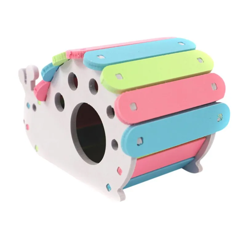 

Colorful Wooden Hamster House, Pet Small Animal Hideout Exercise Natural Funny Nest Hut Play Toy