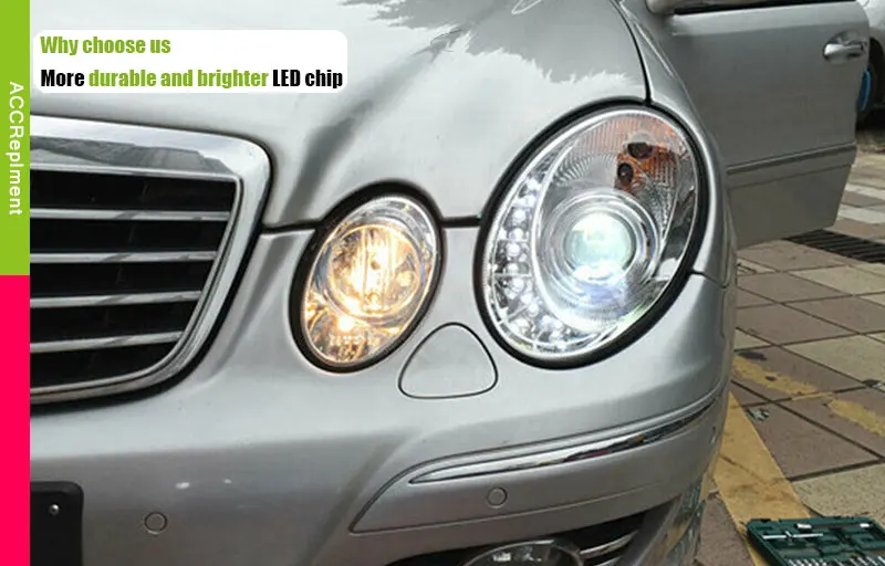 Автомобильный стильный светодиодный головной фонарь для Benz W211 фары 2003-2009 светодиодный фонарь светодиодный drl H7 hid Биксеноновые линзы ближнего света