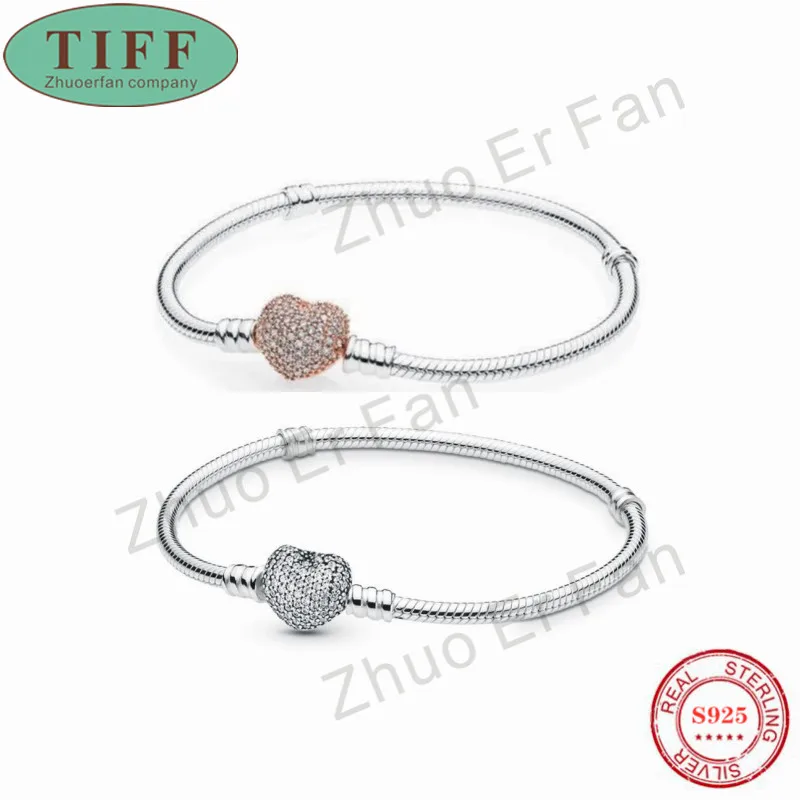TIF pan 925 пробы Серебряный браслет для женщин сердце классический логотип Роскошные Модные женские ювелирные изделия подарок