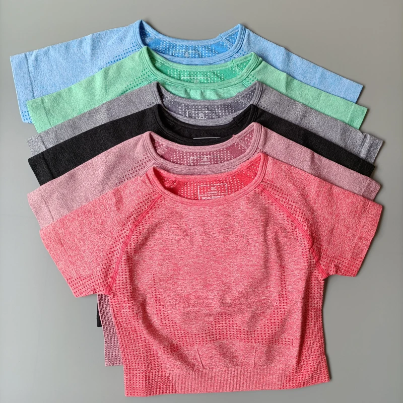 Укороченный топ женские спортивные рубашки для бега блузки с коротким рукавом