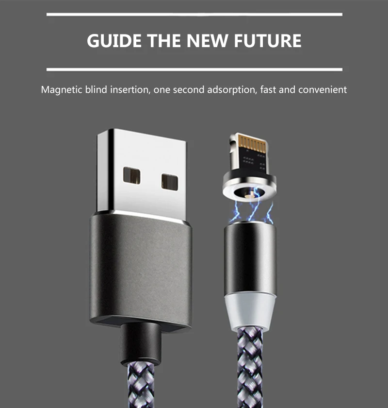 Магнитный кабель для iPhone samsung 2A, быстрая зарядка, магнитный usb-кабель для телефона, кабель Micro USB type C, магнитный кабель для зарядки и синхронизации данных