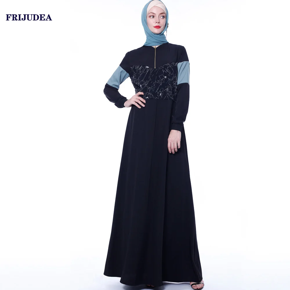 

FRIJUDEA Women Muslim Abaya Dress Leisure Casual Dubai Caftan Robe Islamic Clothing Abayas Long Sleeve Dress Abaya