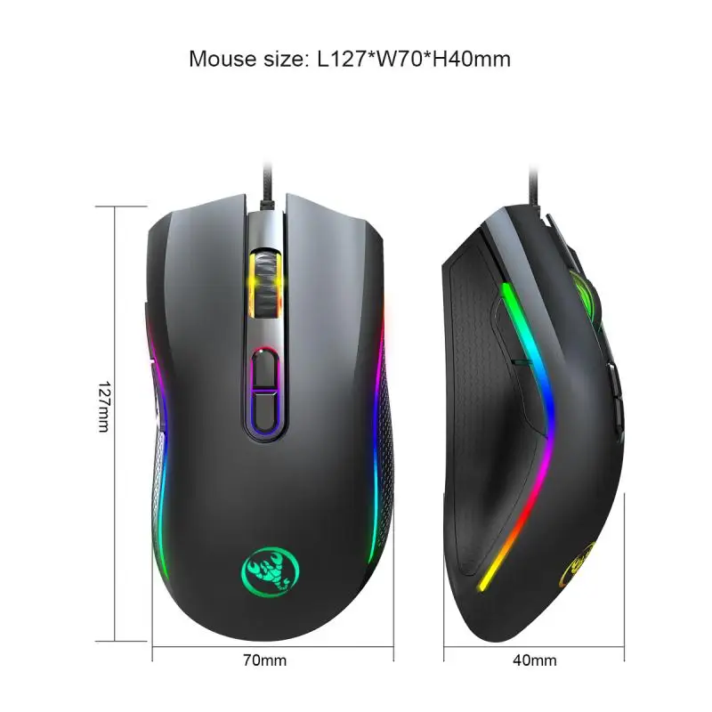 RGB 7200 dpi, 7 кнопок, GRB цвета, светодиодный, оптическая USB Проводная мышь, геймерские мыши, компьютерная игровая мышь для Pro Gamer