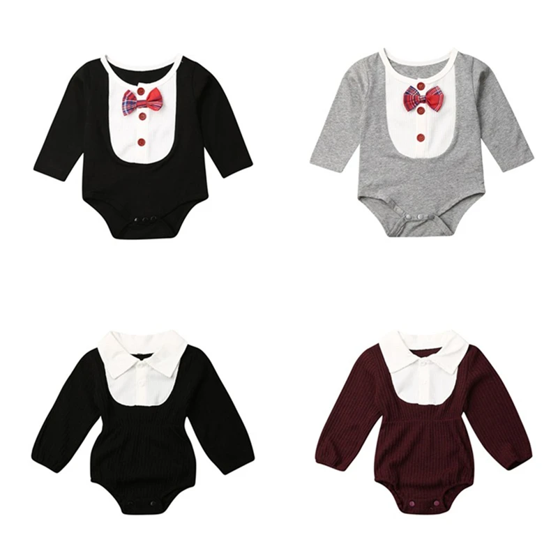 Cute Baby Boys Girls Long Sleeves Bodysuits Jumpsuits 2019 Newborn Infant 0-2Y Bow Button Casual autumn spring clothes outfits |
