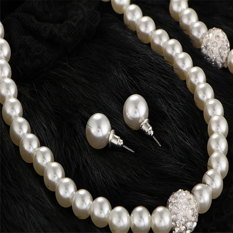 Fashion Pearl Crystal NecklaceBracelet Earring Charm Wedding Engagement Party Necklaces Chain Jewelry Set Women Jewelry Gifts