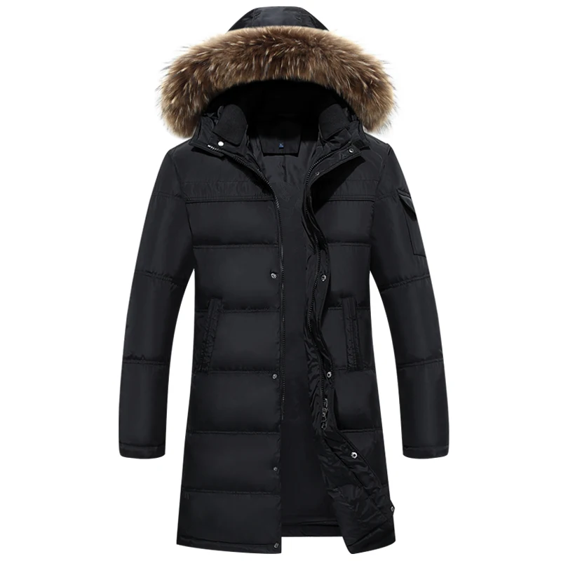 Winter Down Jackets Men's Parka Fashion Real Fur Collar White Duck Down