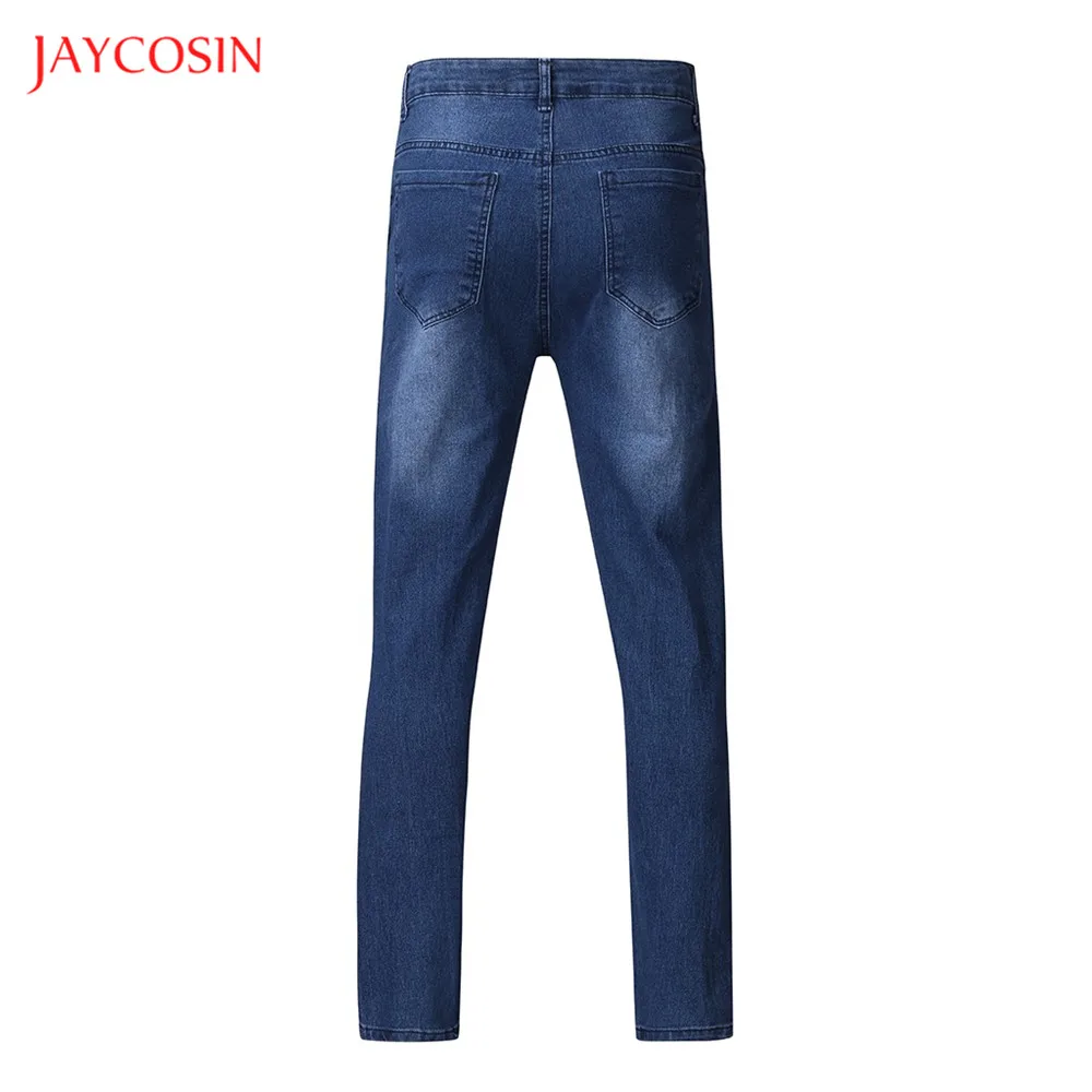 Jaycosin, джинсовые мужские брюки,, повседневные, модные, промытый, плиссированный, с дырками, на пуговицах, обычные, узкие джинсы, синие, облегающие