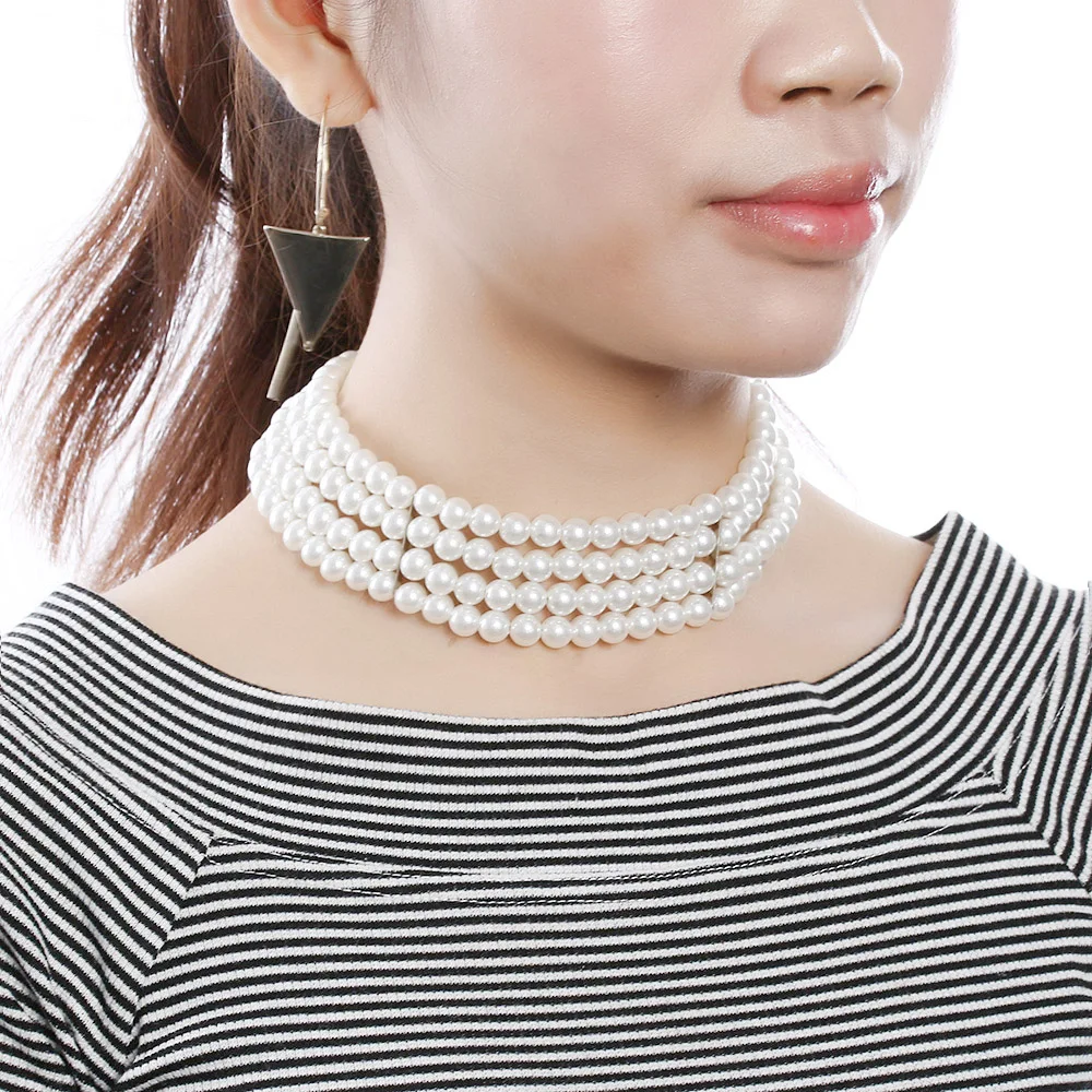 1 Pc Pearl Multilayer Collar Choker Necklace Pendant Beads Fashion Charm Sweater Chain Women Jewelry Winter Best Gifts