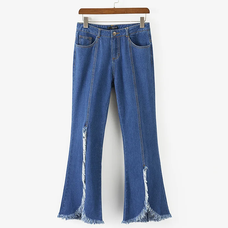 Fandy lokar, джинсовые джинсы для женщин, модные, на молнии, с декоративными краями, брюки для женщин, элегантные, с карманами, на пуговицах, расклешенные джинсы для женщин, для девушек - Цвет: XDJA1442