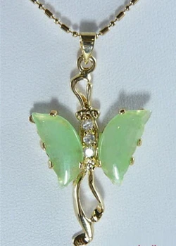 

Natural Light Green Jade Crystal Butterfly Pendant & Necklace