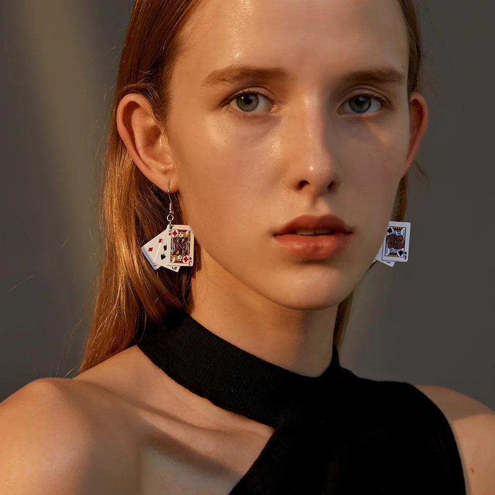 Creative Ethnic Simulation Magic Poker Earring For Women Interesting Handmade Square Cartoons Drop Earrings Trend Jewelry drop earrings dangle earrings