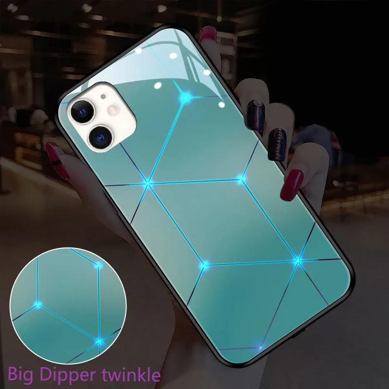 

Voice control phone case Apple logo Big Dipper iphone 12 7 8 11 X XS XR MAX Pro luminous protection phone shockproof glass case
