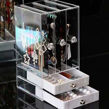 

Jewelry Storage Box for Women Jewelry Organizer Combo Necklace Earrings Holder Hanger Display Stand Rack with Drawer