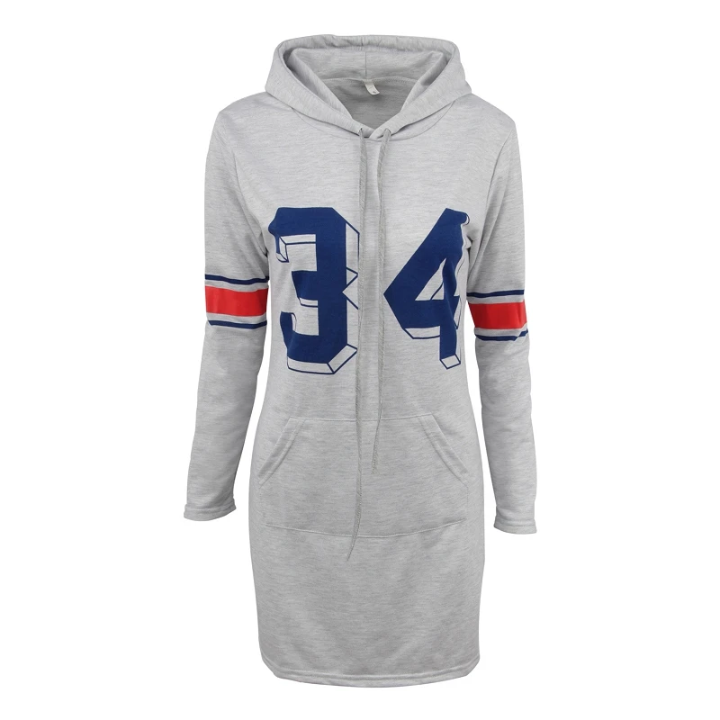 

Slim Digital Printing Dress Long Bag Hip Casual Hood Long-Sleeved Hooded Sweater Women