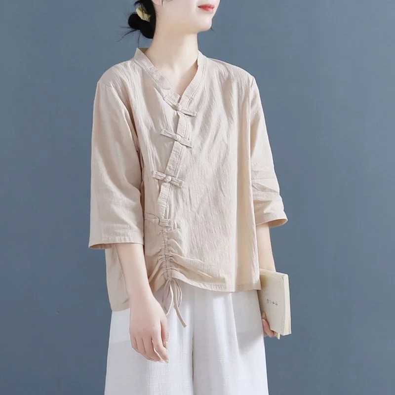 Woman Traditional Chinese Clothing Retro Solid Color Hanfu Top Women Tops Elegant Oriental Tang Suit Chinese Blouse 12700