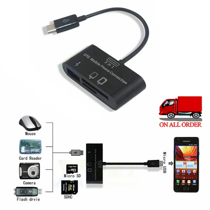 

3 in 1 Micro USB Card Reader OTG Adapter Support Micro SD/SD/TF/ SDHC Card For Phone Mouse Camera Flash Drive