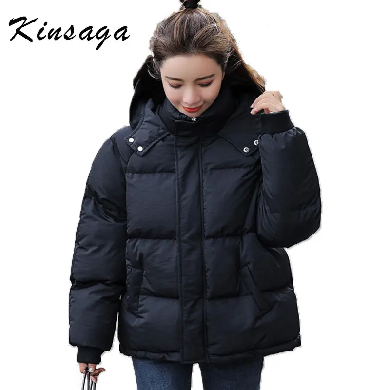 

2019 New Winter Women Hoody Oversized Lamb Jacket Female Windbreak Design Zipper Fly Pockets Parkas Fashion Short Cotton Padded