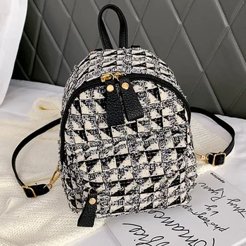

Backpack Women Shoulder Bag For Teenage Girls Kids Contrast Color Wool Small Bagpack Female Ladies School Backpack For Gril #jsw