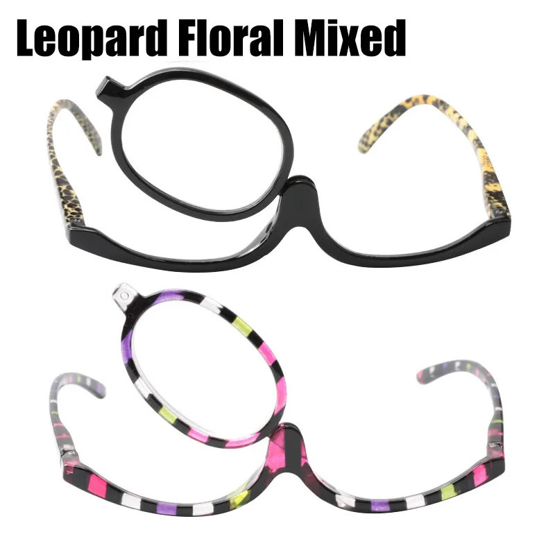 Leopard Floral Mixed SOOLALA, 2 шт., 180 градусов, вращающийся макияж, очки для чтения, женские, косметические, складные, увеличительное, флип, очки для макияжа - Цвет оправы: Leopard Floral Mixed