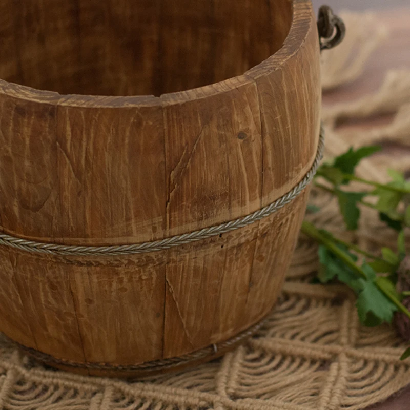 Hand-refurbished old wooden barrel baby photo baby photo assistant basketnewborn photo prop container