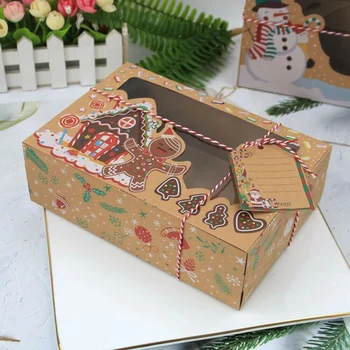 

Christmas Candy Cookie Box with Clear Window and Ribbons Kraft Paper Box for Gift Giving Christmas Party Supplies HFing
