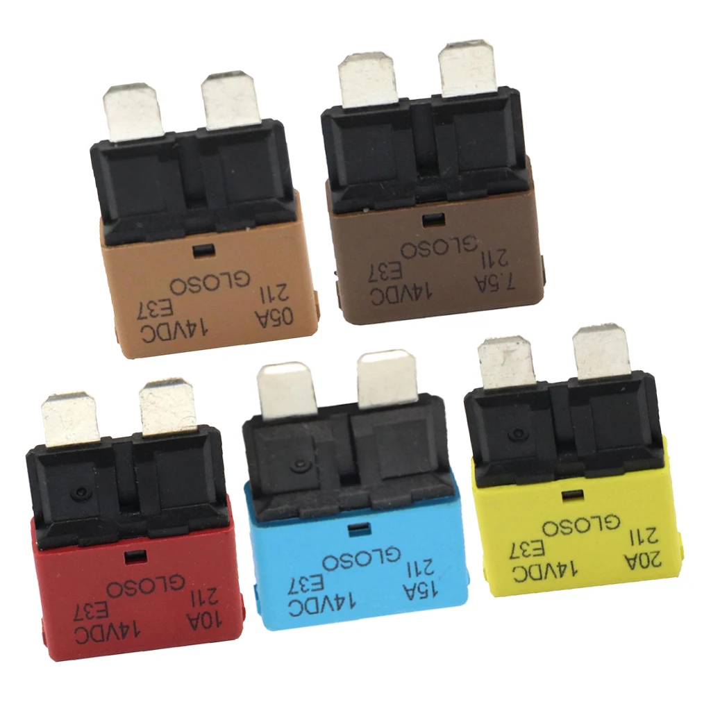 5pcs Blade Fuse Circuit Breaker Automatic Reset Marine 20A/15A/10A/7.5A/5A