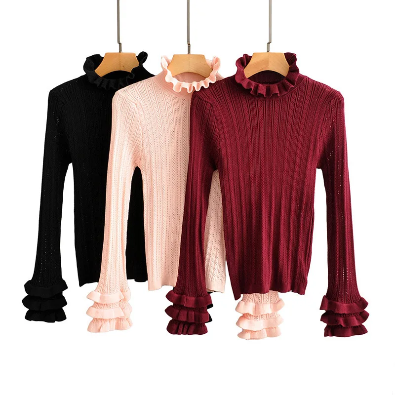 

Bonjean Women Embroidery Knitted Patchwork Sweater O Neck Long Sleeve Female Casual Pullovers Hollow Out Chic Solid Tops
