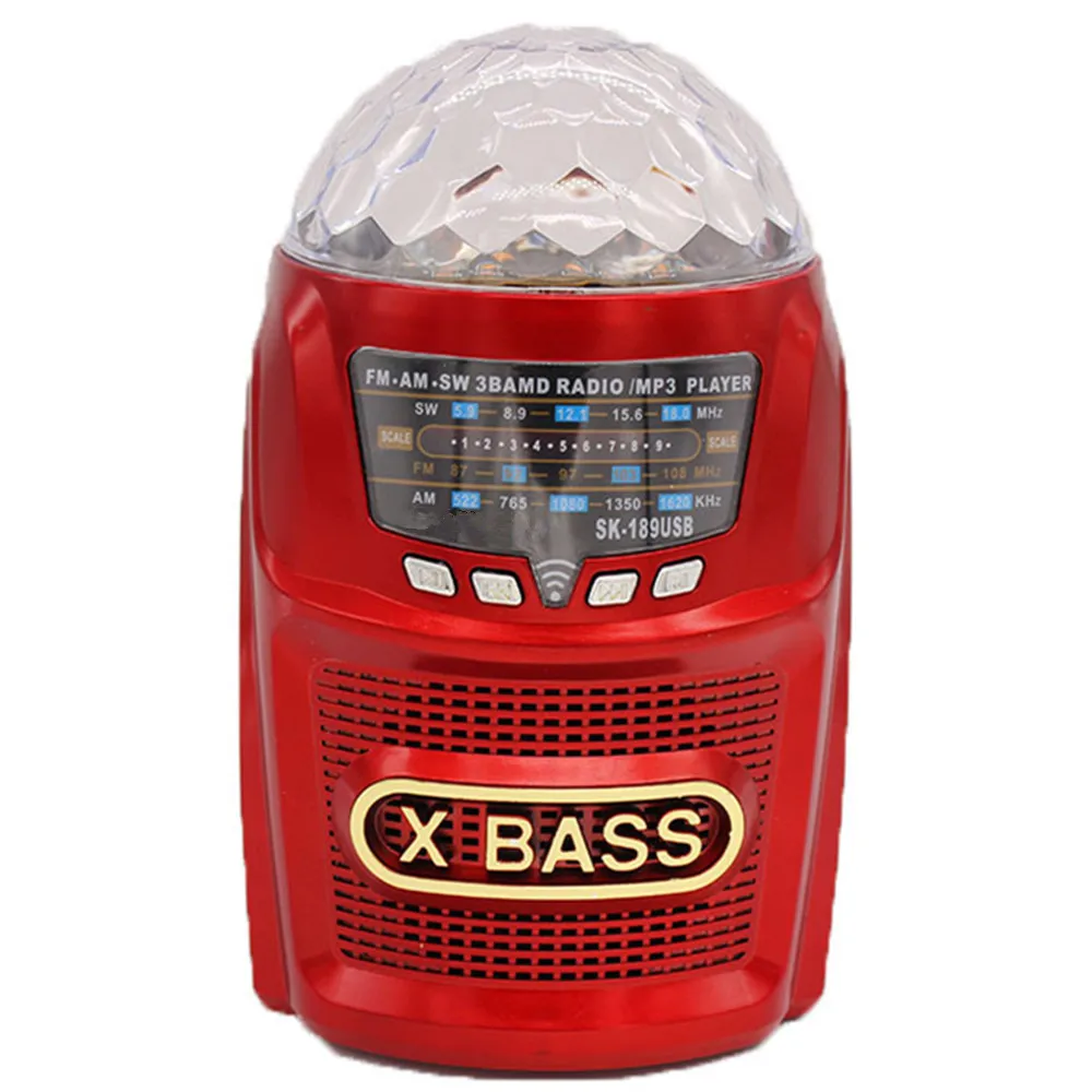 

Portable FM AM SW 3 band radio TF card U disk MP3 player LED night light colorful lights supply connect headset charge speaker