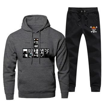 

Monkey D Luffy Print Men's Full Suit Tracksuit Casual Fashion One Piece Pants Sweatshirt Harajuku Set Fleece Japan Anime Hoodies