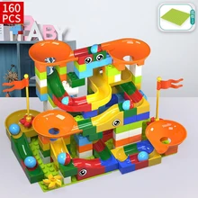 

DIY 206/168Pcs Marble Race Run Mini Block Variety Funnel Slide Track Building Blocks Sets Bricks Assembly Toys for Children Boy