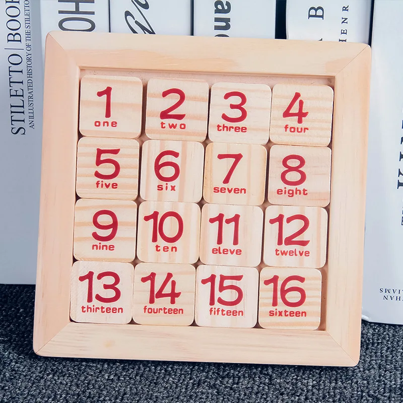 

Large Size with Numbers Huarong Children Intelligence Game English with Numbers Cognitive Educational Early Childhood Wooden Toy