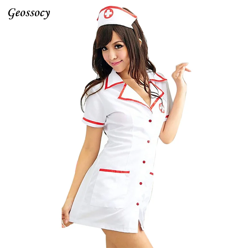 Sexy Nurse Costume Set Fantasias Hot Lingerie Sex Erotic Cosplay for Women Costume Nurse Uniform Tempt V-Neck Mini Dress