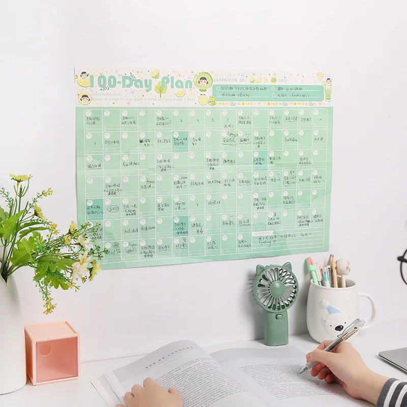 Милый мультфильм 100 дней планировщик кавайный календарь TODO список диета Дневник Школьные принадлежности