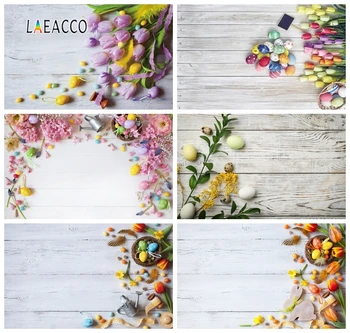 

Laeacco Easter Eggs Flowers Wooden Board Baby Doll Photography Backgrounds Customized Photographic Backdrops For Photo Studio
