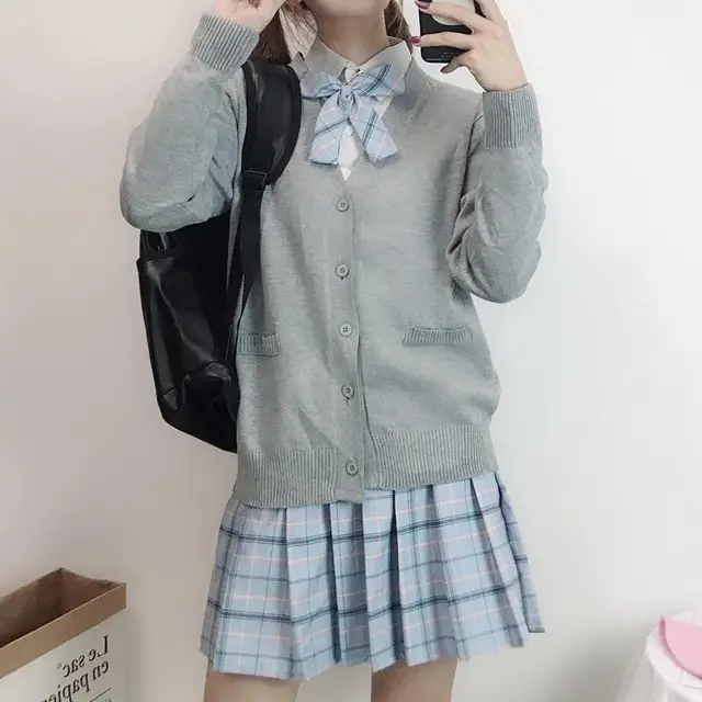 gray school cardigan