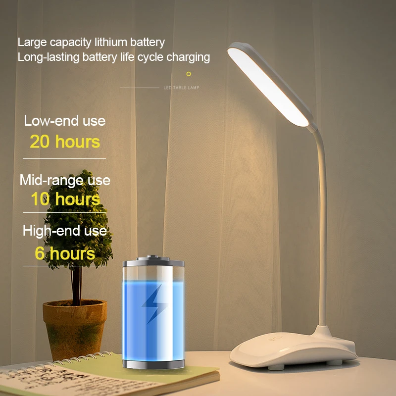 

Touch LED Desk Lamps Built-in Battery USB Stepless Dimming 360 Free Hose Student Child Reading Light for Office Study Bedroom