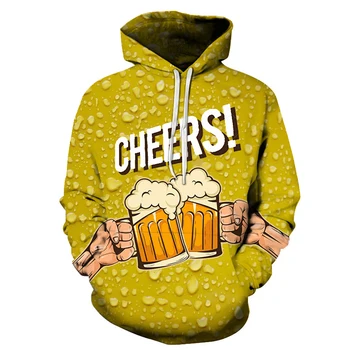 

Funny 3D Sweatshirt Men Hoodies Fashion Yellow Beer Printed Hip Hop Streetwear For Male Long Sleeve Pullover Man Tracksuit