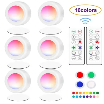 

6pcs With Remote Control 16 Colors RGB Battery Operated Color Changing Home Kitchen Wardrobe Under Cabinet Light Closet Led