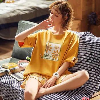 

Shorts Pajamas Women's Short-Sleeved Fashion Style Leisure Tops with Shorts Cute Sweet Womens Pajamas Sleepwear